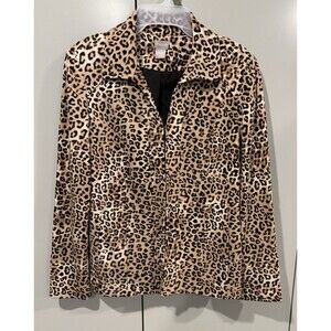 Chico's Animal Print Leopard Ponte Jacket Reverse Closure Womens Sz 0 EUC